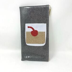 Julie Mollo silver gold glitter whiskey cocktail vinyl clutch